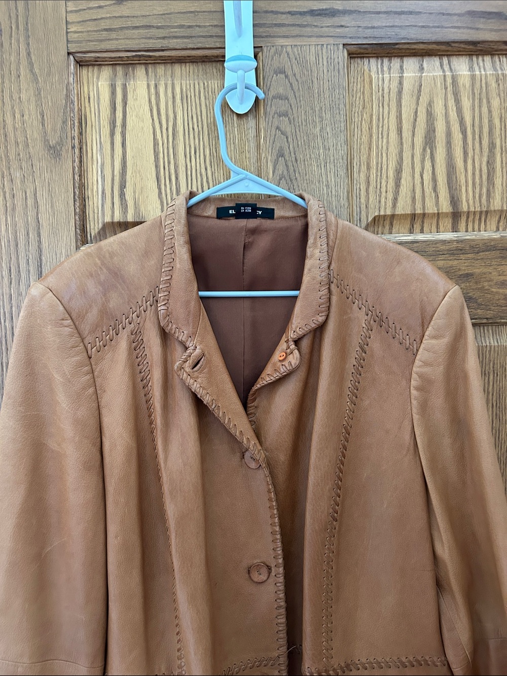 Ellen Tracy Light Brown Leather Button-Front Blazer image 2